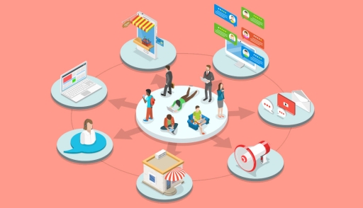 Isometric illustration of omnichannel users