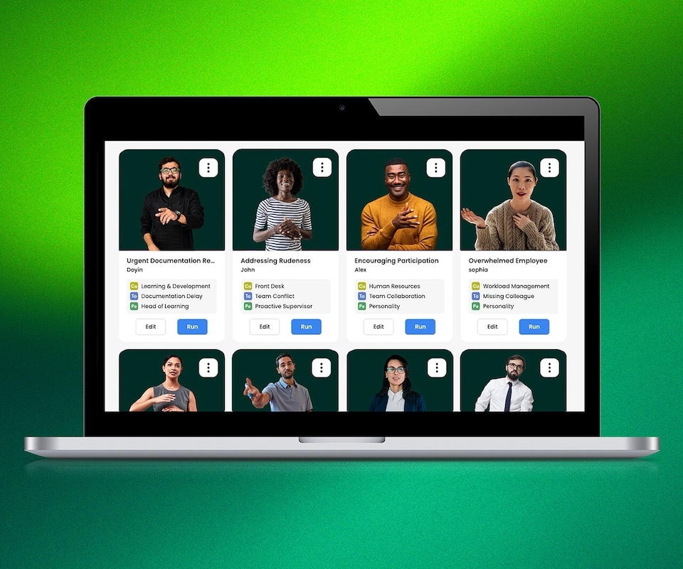 A laptop featuring a Cicero dashboard showing cards for multiple learning projects and their respective avatars.